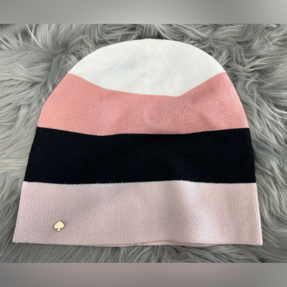 Kate Spade Colorblock Knit Beanie- Pink, Black, Cream -NWOT
